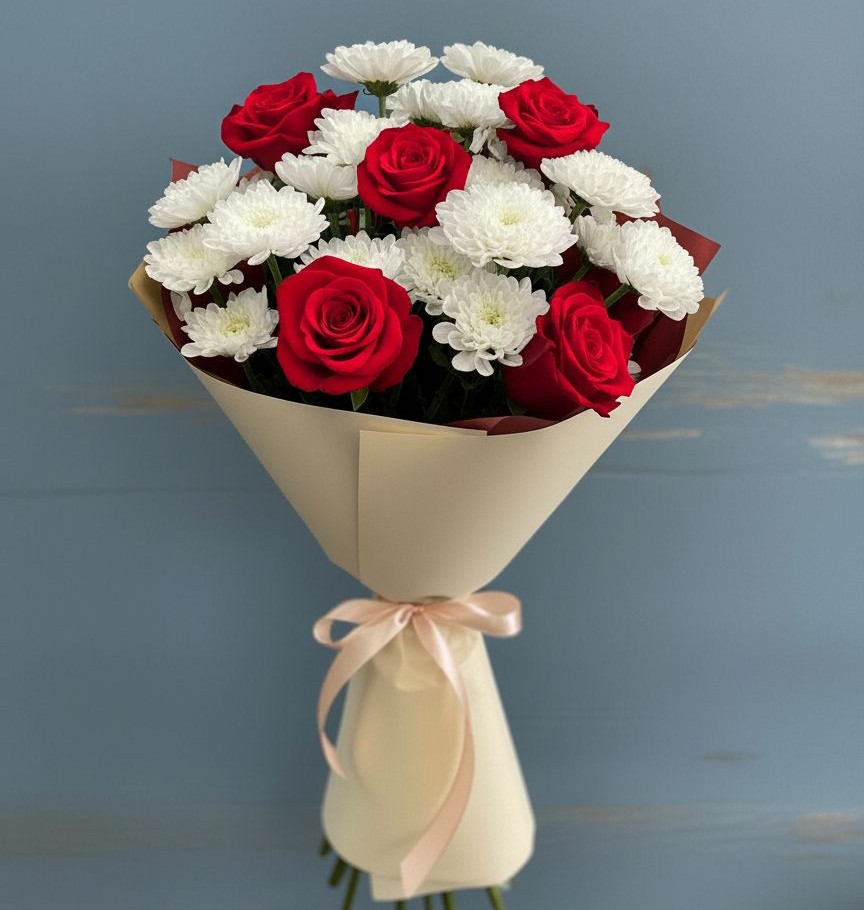 Букет цветов из: Розы и Хризантемы в Заринск