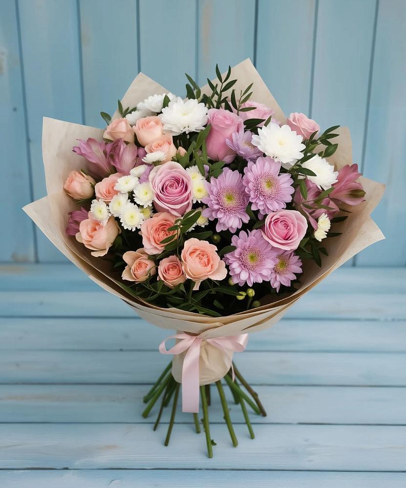 Букет цветов из: Хризантемы, Розы и Альстромерии в Заринск