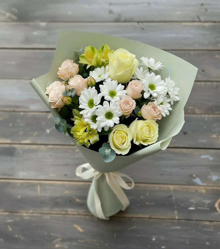 Букет цветов из: Альстромерии, Розы и Хризантемы в Заринск