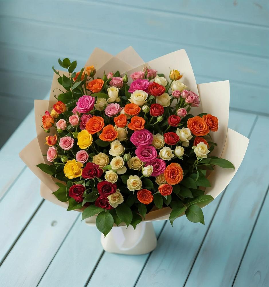 Букет Микс из разноцветных кустовых роз в Заринск