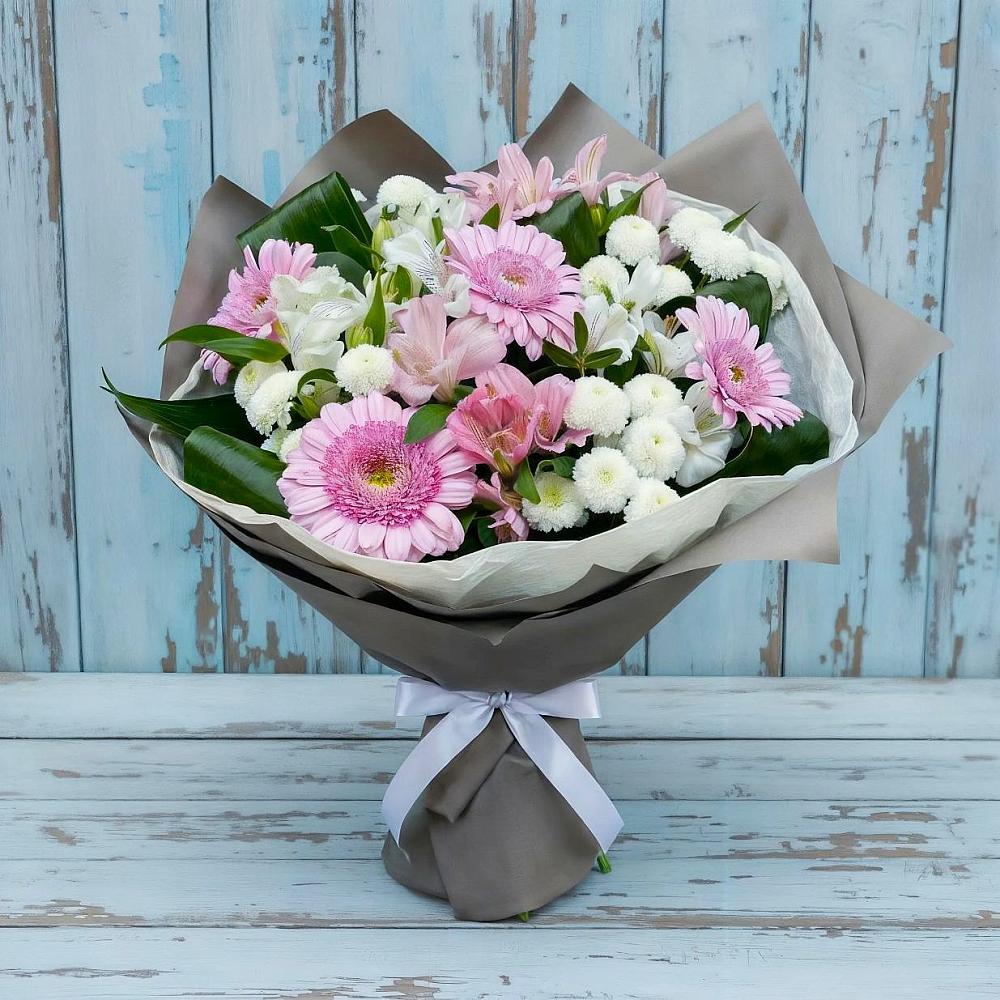 Букет цветов из: Герберы, Альстромерии и Хризантемы в Заринск